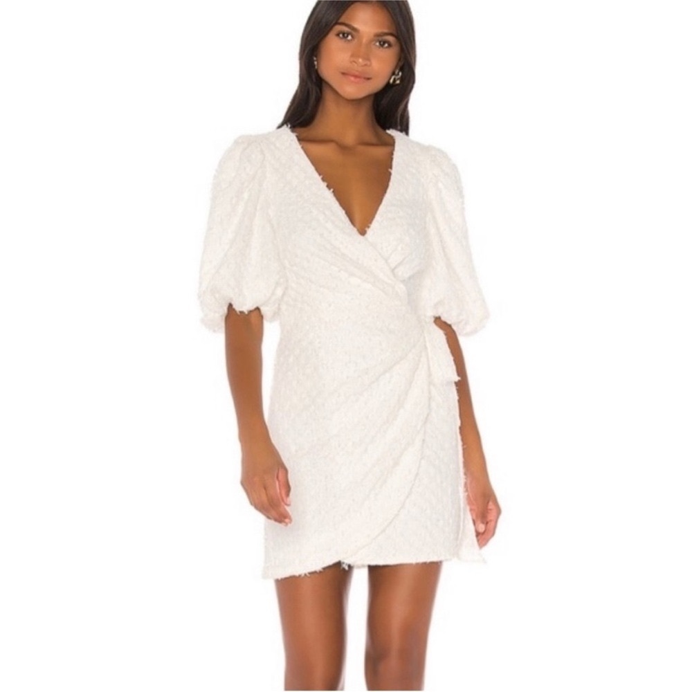 LPA Kathy White Puff Sleeve Wrap Dress